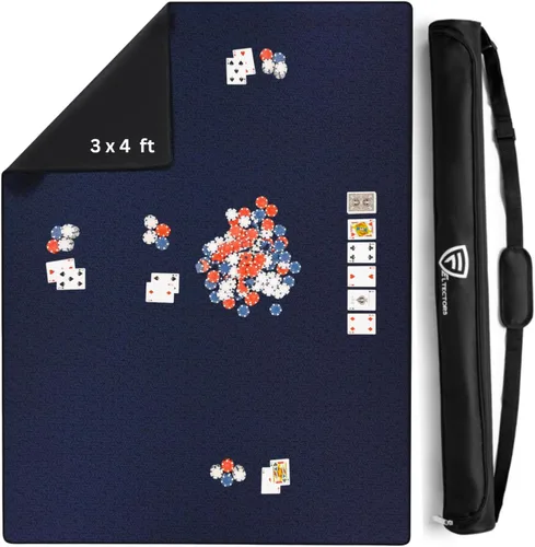 Miniatura 17 de Alfombrilla para Juego de Mesa 42 x 66 Pulgadas, Alfombrilla Mahjong para Mesa con Bolsa de Transporte, Alfombrilla de Neopreno Antideslizante, Azul