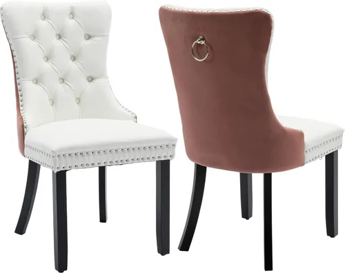 Miniatura 60 de ODUSE-DAILY - Juego de 4 sillas de cocina y comedor de terciopelo beige, tapizadas en tela, respaldo alto con alas, anilla metálica, estructura