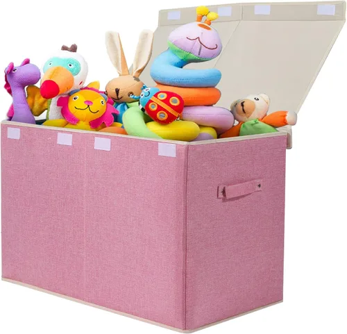 popoly Caja de juguetes grande tipo cofre con tapa abatible, contenedores plegables de almacenamiento de juguetes para niños, niñas, guardería, sala