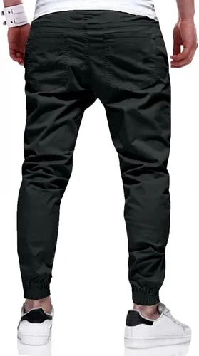 Miniatura 2 de LVCBL Pantalones cargo de algodón para hombre con cordón en la cintura, pantalones cargo ajustados