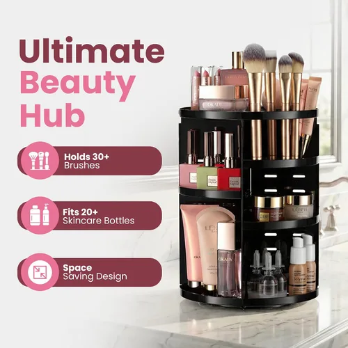 Miniatura 2 de Organizador de maquillaje giratorio de 360 grados – Altura ajustable y totalmente giratorio. El organizador de cosméticos perfecto para el tocador