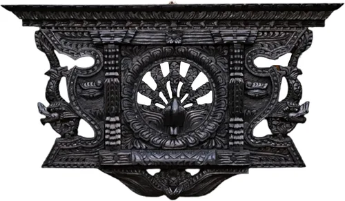 Marco de ventana hecho a mano de madera maciza de pavo real de 21 pulgadas, escultura de pared Ankhi Jhyal, patrimonio mundial nepalí, antiguo