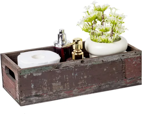 TIMRIS Caja de almacenamiento de madera envejecida de granja, caja de decoración rústica para baño, cesta decorativa para tanque de inodoro Nice