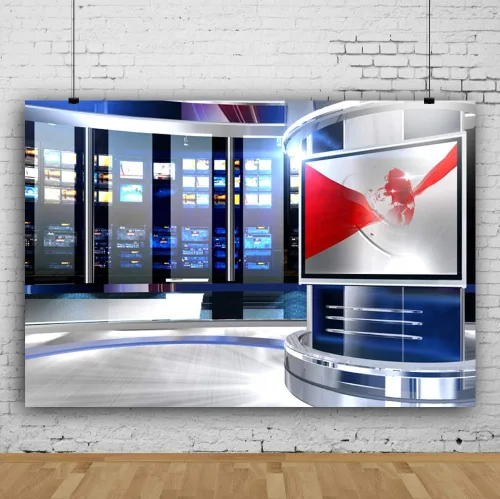 Miniatura 3 de Programa de estación de TV de 5 x 3 pies, estudio de grabación, fotografía, fondo de red, informe de noticias, sala de radiodifusión, telón de fondo