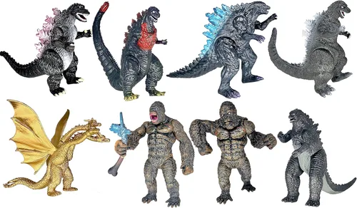 TwCare Juego de 8 figuras de acción movibles de King Kong vs Godzilla Attacking King of the Monsters Ghidorah Birthday Kid Gift Cake Toppers