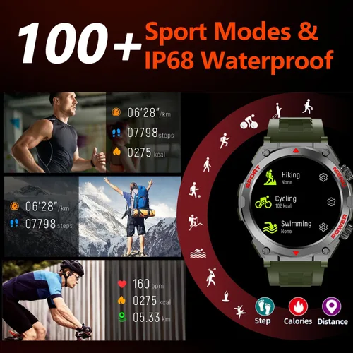 Miniatura 5 de Reloj inteligente militar para hombre con preguntas y respuestas AI (respuesta/hacer llamadas/respuesta SMS), reloj inteligente HD de 1.52 pulgadas