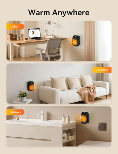 Miniatura 8 de Brightown Calentador de pared enchufable para uso en interiores, calentador eléctrico pequeño de 800 W con termostato, control remoto, protección