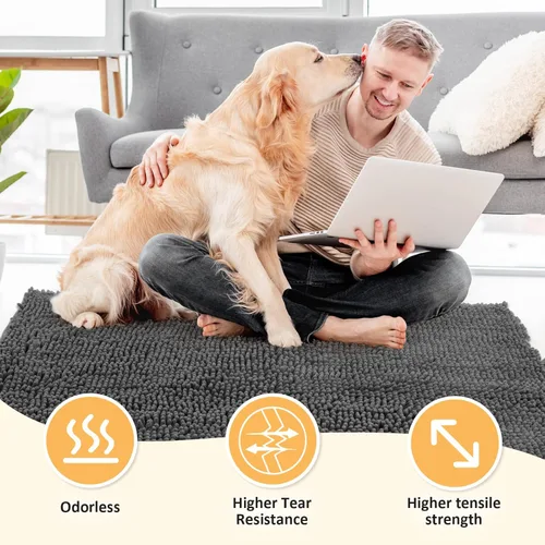 Miniatura 5 de Alfombra absorbente para perros para patas sucias, 120" x 36" alfombras de chenilla para interiores para la entrada, alfombra antideslizante lavable