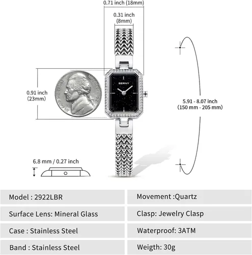 Miniatura 5 de BERNY Relojes de Plata para Mujeres Damas Conjunto de Reloj de Pulsera y Pulsera Delicado Reloj de Pulsera de Cuarzo Premium con Acentos de Cristal