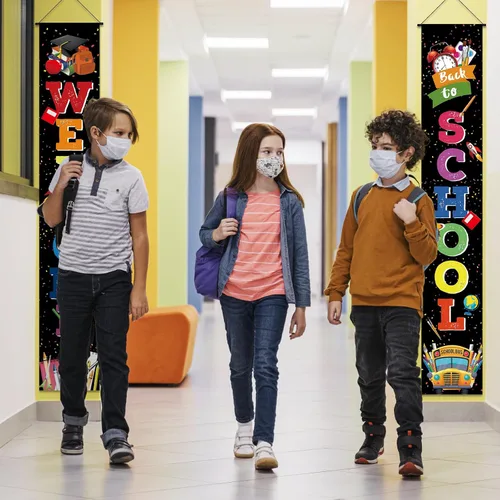 Miniatura 4 de Cartel de bienvenida de regreso a la escuela para puerta, porche, primer día de escuela, pancartas de tela colgantes, banderas, letreros