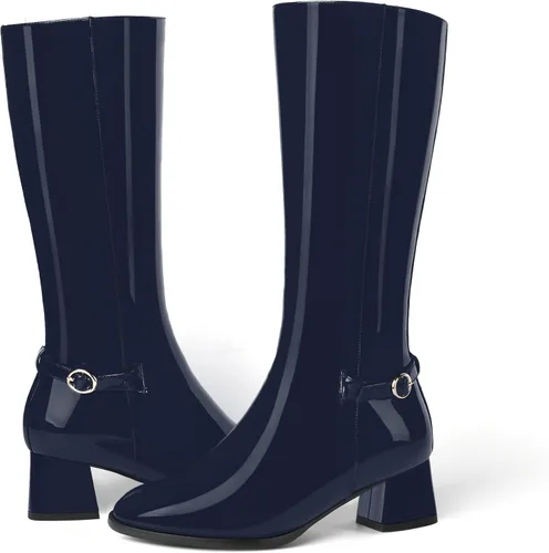 Miniatura 6 de SKYSTERRY Botas altas hasta la rodilla de tacón bajo con cremallera y puntera redonda para mujer de 2 pulgadas