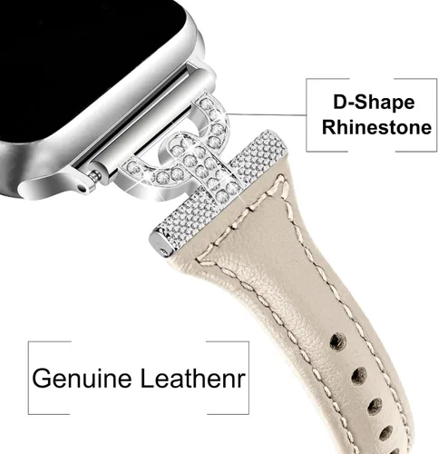 Miniatura 2 de Bandas delgadas de cuero compatibles con Apple Watch para mujeres de 40 mm, 41 mm, 38 mm, 44 mm, 45 mm, 49 mm, 42 mm, 46 mm, con forma de D