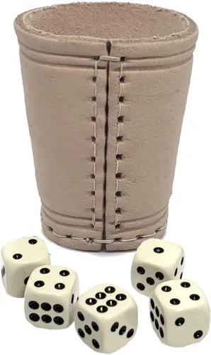 Miniatura 19 de Cyber-Deals - Taza compacta de cuero genuino para dados + dados con bolsa de almacenamiento de terciopelo negro