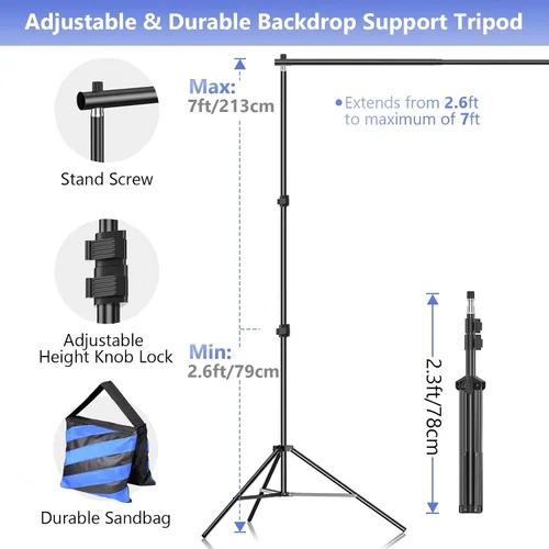 Miniatura 3 de EMART Kit de soporte de fondo para estudio de video fotográfico, sistema de soporte de fotografía ajustable de 7 x 10 pies con fondo de poliéster