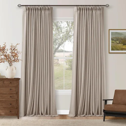Miniatura 24 de Juego de 2 paneles de cortinas plisadas negras de 80 pulgadas para sala de estar, cortinas plisadas de lino con forro de 80 pulgadas de largo, 100%