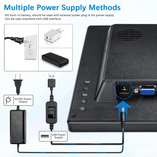 Miniatura 5 de Haiway Monitor de seguridad de 14 pulgadas, resolución de 1366 x 768, monitor de PC pequeño con altavoces integrados con puertos HDMI/VGA/BNC/AV