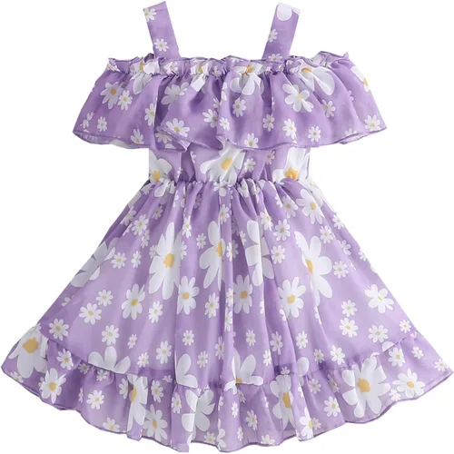 Vestido de verano para niñas pequeñas, vestido de princesa de gasa, vestido de tutú floral, ropa de playa con tirantes, falda de verano para niña