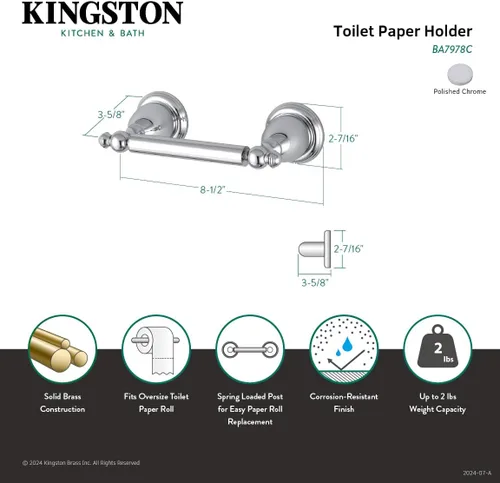 Miniatura 4 de Kingston Brass BA7978C - Portarrollos de papel higiénico vintage inglés, 8-1/2 pulgadas, cromo pulido