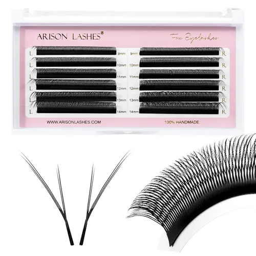 Miniatura 12 de Arison Lashes Extensión de pestañas en forma de W 5D, abanicos prefabricados de volumen suave natural, abanicos de imitación de visón negro mate, 12