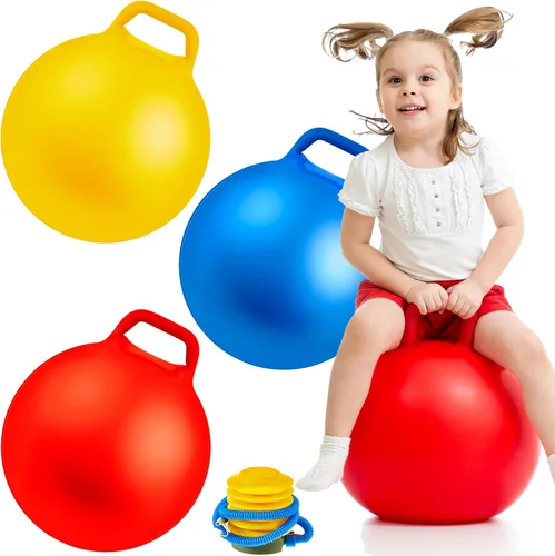 Miniatura 8 de Lewtemi 3 bolas inflables de 18 pulgadas para saltar redondas grandes con asas para niños y niñas de 6 años en adelante (rosa, amarillo, verde)