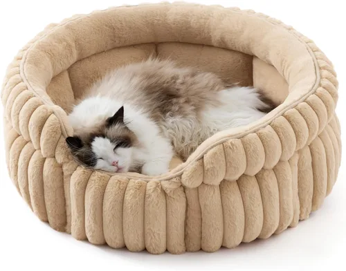 Miniatura 13 de Bedsure ComfyFleece™ - Cama para gatos, lavable y redonda para mascotas para gatos de interior, cama de pana súper suave con parte inferior