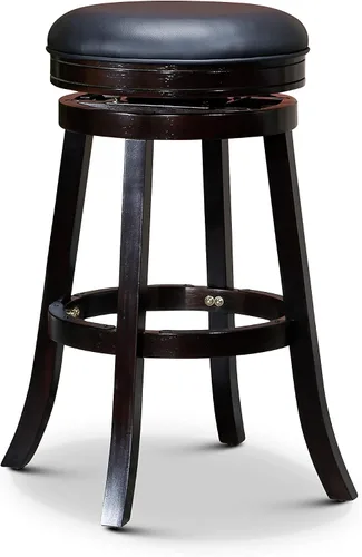 Miniatura 10 de DTY Indoor Living Creede - Taburetes de altura de mostrador de 26 pulgadas, giratorios sin espalda, acabado cereza con asiento de cuero de hueso
