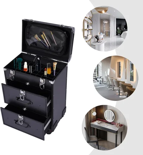 Miniatura 2 de Estuche de maquillaje profesional con cajones, carrito grande para cosméticos con cerraduras, estuche organizador de cosméticos para maquillaje
