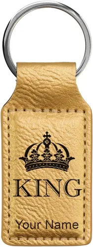 Miniatura 43 de Llavero rectangular, corona de rey, grabado personalizado incluido, Bambú