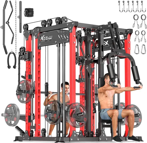 Miniatura 25 de Rack Multiusos para Sentadillas, Conjunto de Rack de Pesas Smith Machine con Sistema de Crossover de Cables, Racks de Potencia para Gimnasio en L04