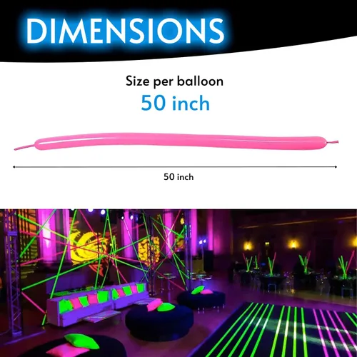 Miniatura 4 de Glow King Globos de neón para atar – Globos de fiesta fluorescentes que brillan en neón para atar animales de globo, suministros de fiesta reactivos