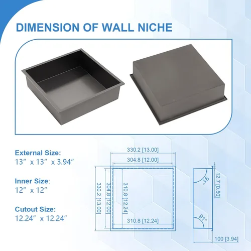 Miniatura 6 de Lordear Nicho de ducha empotrado negro mate de 12 x 12 pulgadas, 1 estante, estilo moderno, montaje en pared, ahorro de espacio, acero inoxidable