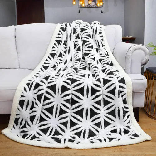 Miniatura 5 de LOMAO – Manta de vellón sherpa, suave y mullida de doble faz para sillón, sofá o cama (negro, 51 x 63 pulgadas)