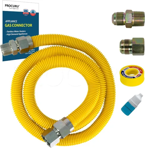 Miniatura 19 de PROCURU Conector de gas flexible universal de 1" de diámetro exterior x 24" (2 pies) x 3/4" MIP x 3/4" FIP, con/sin válvulas de servicio, tubería