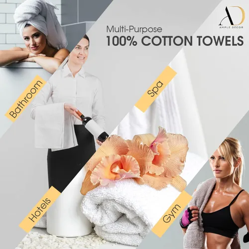 Miniatura 4 de Ample Decor Juego de 12 toallas de baño de 600 GSM, 100% algodón, 4 toallas de baño, 4 toallas de mano, 4 paños de lavado, absorbentes y suaves