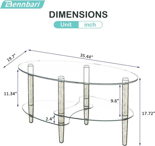 Miniatura 3 de Mesa de centro de vidrio ovalada, mesa de té de vidrio templado de 3 niveles, moderna mesa auxiliar de vidrio ovalada, mesa de vidrio de 3 capas