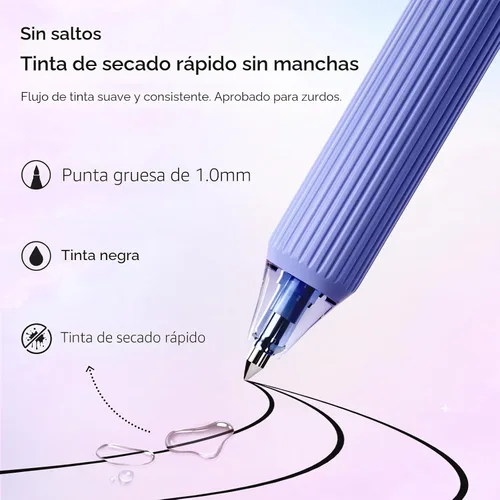 Miniatura 2 de WRITECH Bolígrafos de gel de punta fina: 1.0mm tinta negra retráctil 4 unidades escritura suave con barril de color degradado estético para diario