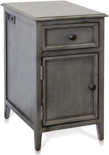 Mesa auxiliar con puerto USB con cajón y gabinete en estilo moderno, 25 pulgadas de alto y 15 pulgadas de ancho, acabado vintage gris lavado