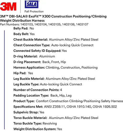 Miniatura 3 de 3M DBI-SALA - Arnés de seguridad para escalar/posicionar, protección contra caídas, OSHA, ANSI, espalda, anillas en D delanteras y de cadera, anillo
