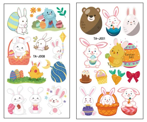 Miniatura 6 de 10 hojas (110 unidades) Tatuaje temporal de Pascua para niños, calcomanías de tatuaje de huevos de conejo, manos faciales disponibles, decoraciones