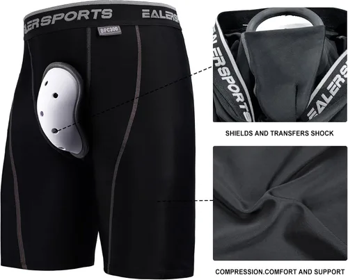 Miniatura 4 de EALER HCP - Pantalones de hockey de compresión con copa atlética y pestañas para calcetines, tenis de hockey para hombres y niños, adultos y jóvenes
