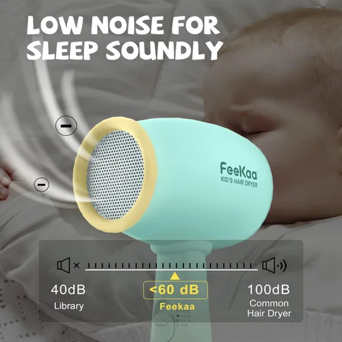 Miniatura 4 de Feekaa Secador de pelo para niños, calor suave de bajo ruido para la piel de los niños, regalo para cumpleaños de niños, Navidad, amarillo-verde