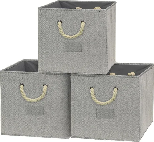 Miniatura 13 de SIMPLE HOUSEWARE Cubo de almacenamiento de 13 pulgadas con asas trenzadas, paquete de 3, color beige