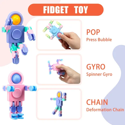 Miniatura 3 de Hanaive 8 piezas robot Fidget Spinners transformable con cadena de giroscopio para dedos, deformable, para aliviar el estrés, juguetes sensoriales