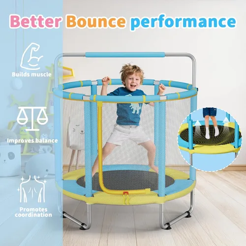 Miniatura 7 de HomeCare 55" Trampoline for Kids, 440lbs Capacity ASTM-Approved Mini Toddler Trampoline with Safety Enclosure Net,4 in 1 Adjustable Gymnastics Bar &