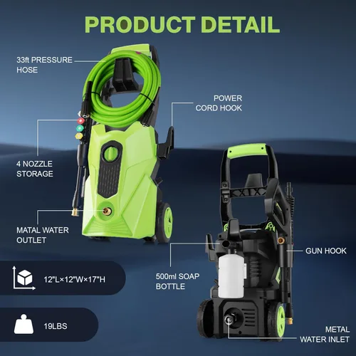 Miniatura 5 de 2025 Nuevo Limpiador a Presión 5000PSI, Limpiador de Potencia con Manguera de Extensión Resistente de 10m y 4 Boquillas, Compatible con Limpiadores
