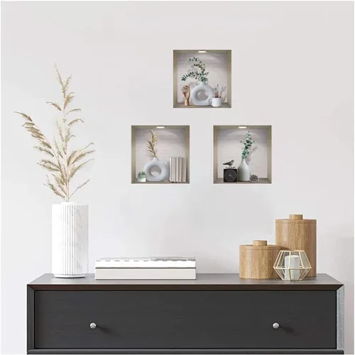 Miniatura 4 de IARTTOP Calcomanía mágica de pared de jarrón 3D, elegante calcomanía de pared de jarrones blancos, calcomanías de plantas verdes vintage