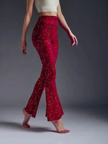 Miniatura 4 de Anlaey Pantalones de baile de malla transparente para rave, con lentejuelas brillantes, acampanados, cintura alta, para festivales, clubes, trajes