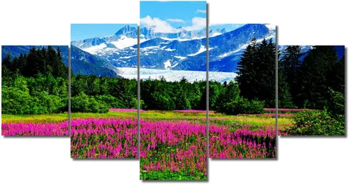Miniatura 49 de TUMOVO Lienzo decorativo para pared de sala de estar, 5 paneles de naturaleza, Alaska, Estados Unidos, autopista alrededor de montañas, paisaje