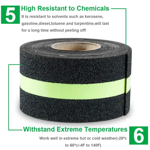 Miniatura 5 de RELIANCER Cinta de agarre de seguridad antideslizante de 2 pulgadas x 30 pies, color verde que brilla en la oscuridad, cinta de seguridad Verde/Negro