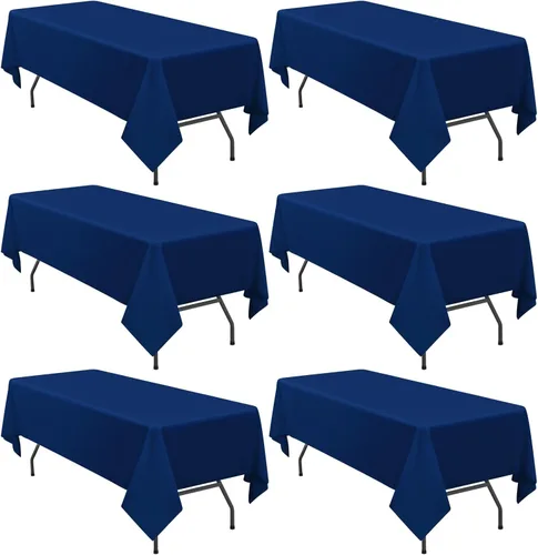 Miniatura 30 de YMHPRIDE Paquete de 6 manteles de poliéster color azul real, 60 x 102 pulgadas, rectangulares, resistentes a las arrugas, lavables a máquina